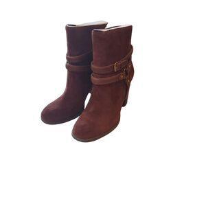 UGG Size 11 (10) Australia DANDRIDGE Mahogany High Heel Leather Ankle Boots FLAW